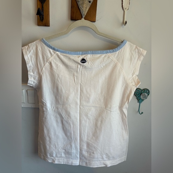 Adidas Ladies White Tee with Light Blue Trim - Picture 3 of 4